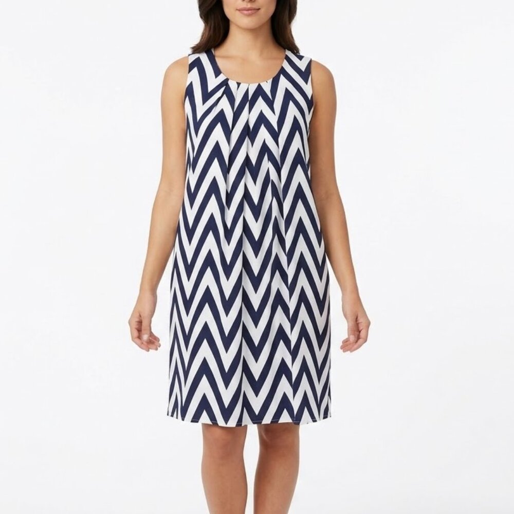 Francesca’s Indie Sleaze Chevron Shift Dress Navy White Small